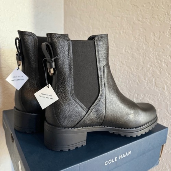 Cole Haan Camea Waterproof Leather Combat Boot,  Block Heel Black, Size 9.5 NWT - Picture 6 of 16
